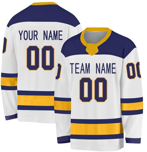 BOSSETY Personalisiertes Eishockey Trikot, Kinder/Erwachsene Eishockey Trikot, Personalisieren Sie es mit Ihrem Namen/Team/Ihrer Nummer, Komplette Größen und Farben (Blau und Weiß)