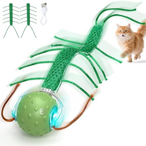 PUHOHUN Interactive Cat Toy Self-Employment Electric - Automatic Cat Ball with Bird Sounds, Cat Toy Interactive Quiet & USB Rechargeable for Indoor Cats