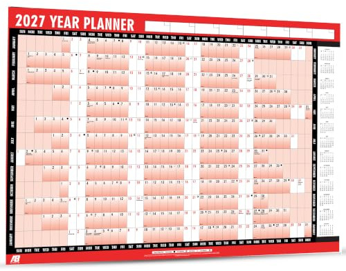 AIBULO 2027 Year Wall Planner A1 – Large 85cm x 58cm Laminated Calendar with Stickers & Dry Wipe Pen | Unmounted Reusable Annual Organiser for Home, Office, School, Library & Business Use