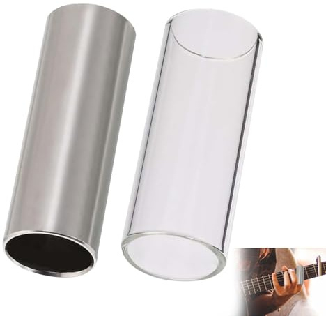 Stainless Steel Guitar Slide and Glass Slide Ukulele Finger Slide Bottleneck Slides Finger and Knuckle Slide for Electric Guitar Bass Acoustic Guitar Stringed Instruments Medium (2 Pcs)
