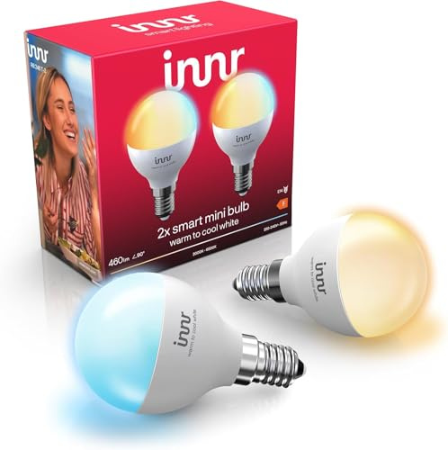 innr Zigbee Smart Lampe E14, funktioniert mit Hue* und Alexa (Bridge erforderlich), Warmweiß bis Kühlweiß, Smart Home Glühbirne, Mini Globe, Dimmbar, 460 lumen, 2 Stück