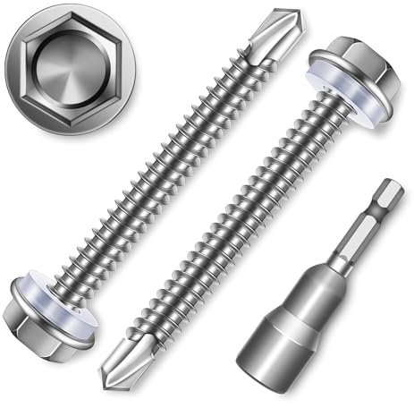 Dayalo 20 st M6,3 x 80 mm självgängande skruvar rostfritt stål, plåtskruvar trapetsskruvar med tätningsskiva, sexkantiga borrskaft för trä, metall och takplåt