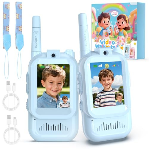 Video Walkie Talkies for Kids, 2 Pack Facetime Walkie Talkies with HD Camera & Voice Changer for Boys Girls for Family Games, Indoor, Outside, Hiking Christmas Birthday Toys Gift Ages 3-12 (Blue)