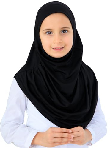 Prien redo att bära hijab för flickor, mjuk viskos en del muslimsk halsduk för barn, omedelbara islamiska kläder för kvinnor, huvudskydd för Ramadan, Eid, bön