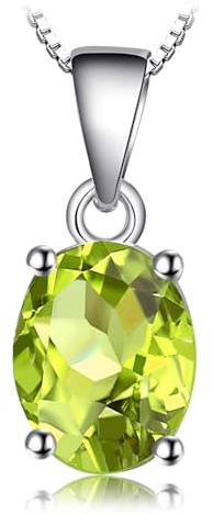 JewelryPalace Colgante Solitario 1.7ct Peridot Colored Cubic Zirconia Oval Verde Piedra de nacimiento Collar Placcato Oro Bianco 14K cadena de caja 45cm