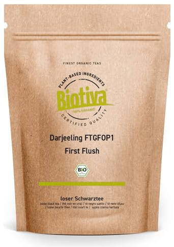 Biotiva Darjeeling First Flush Organic 250g - Top Organic Svart te - flaska och kontrolleras i Tyskland (DE-ECO-005) - vegan - löst blad te