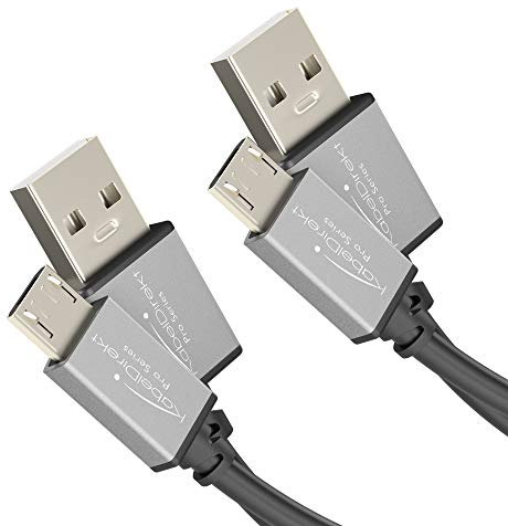 KabelDirekt – Cable Micro-USB 2.0 – 2x 1m – (cable de datos de alta velocidad y de carga, adecuado para smartphones y tabletas con conexión Micro-USB, negro/space grey)