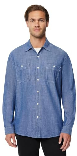 Amazon Essentials herr Regular-fit Long-sleeve Chambray Shirt Skjorta med knappar (1-pack)