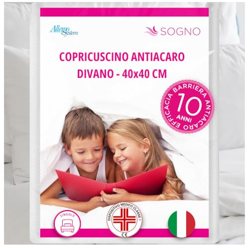 Allergosystem Federa Copricuscino Divano Antiacaro 40x40cm - Dispositivo Medico Antiacaro e Anallergico MADE IN ITALY - Linea Sogno