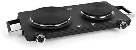 Klarstein Cookorama placa de cocina eléctrica doble - 2250 W, fogones de cocina de 150/180 mm Ø, luces de control, asas, 5 niveles de calor, placas de cocina para camping, negro