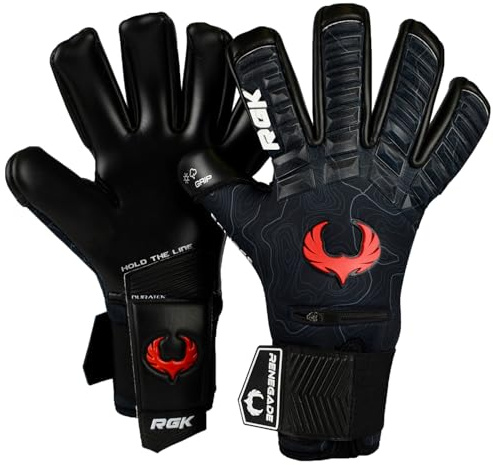 Renegade GK Eclipse Ambush Professional Goalie Gloves with Pro Finger Spines | 4mm EXT Contact Grip | Black & Red Soccer Goalkeeping Gloves (Size 8, Youth-Adult, Neg. Cut, Level 5)