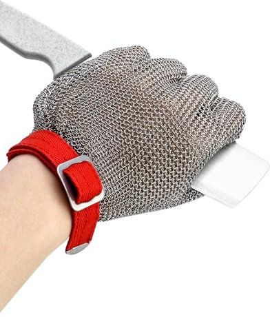QWORK® Kettenhandschuh Metzger Arbeitshandschuh Herren Damen Schnittschutzhandschuhe aus 316L Edelstahl für Küche Fleisch Schneiden, Holzschnitzen und Garten (M, 1stk)
