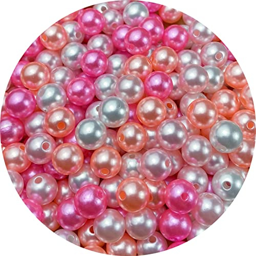 Pearl Beads,200 Pcs Craft Beads Loose Pearls 10mm Round Spacer Beads for Earring Bracelet Necklace Key Chains Jewelry DIY Craft Making,Decoration and Vase Filler(Pink Series)