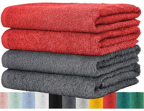 BaSaTex - Handtuch Set für Haushalt & Gäste 4er Pack - Frottee-Handtücher mit Aufhängeschlaufe aus weicher Baumwolle in 50x100cm - Waschtücher Bad Öko-Tex Standard 100 Zertifiziert - Anthrazit Rubin