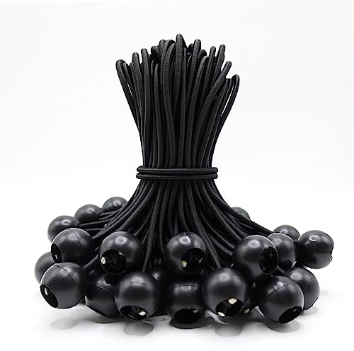 YUNSHANGHE 50 elastici con sfera, tenditore per teloni con sfera da 20 cm, in gomma con palla, passanti in gomma, per teloni, manifesti, tende, gazebo, colore nero