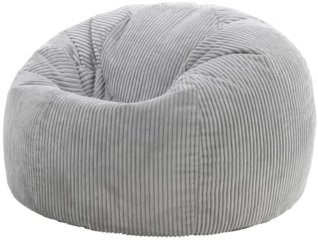 icon Kingston Cord Bean Bag, Grey, Large Adult Bean Bag Chair with Filling Included, Comfy Chair, Living Room Furniture, Bedroom Furniture