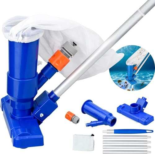 Kit di Pulizia per Piscine, Aspirapolvere per Piscina con 5 Sezioni di Palo e 2 Sacchi a Rete, Mini Aspirapolvere Portatile Accessori per la Pulizia degli Stagni delle Piscine Termali Fuori Terra