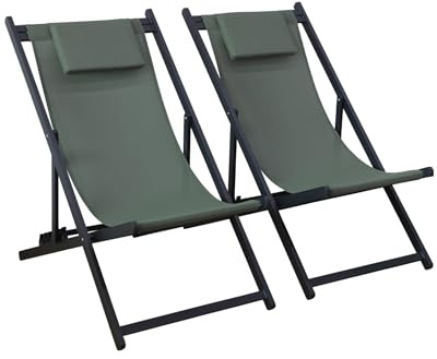 Set 2 sedie sdraio in alluminio textilene multiposizione Verde kaki - 99x88.5x58 cm