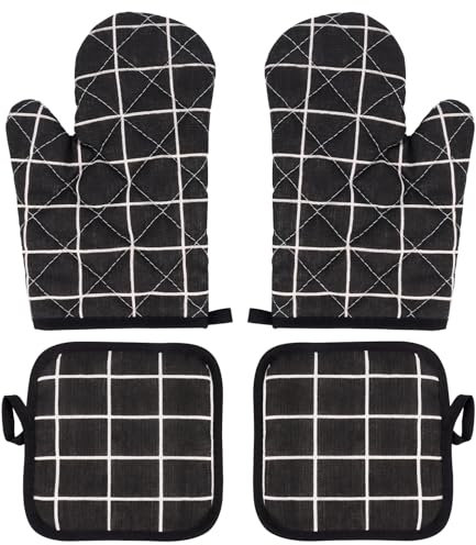 1 Paio di Guanti da Forno e 2 Presine, Resistenti al Calore Fino a 300 °C, in Cotone Antiscivolo, Lavabili per Cucinare, Grigliare, Cuocere