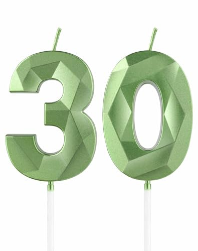 mciskin Green 30th Birthday Candles, 3D Number 30 Candles for Cake, Women Men 30th Birthday Decorations,Sage Green Candle Cake Topper Decorations for Birthday Party Weddings Anniversary Supplies