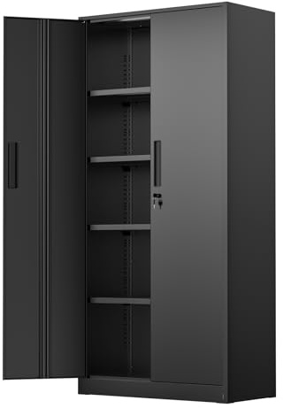 Incbruce 72” Metal Storage Cabinet, Garage Cabinets and Storage System with Doors and Shelves, Tall Lockable Tool Cabinet for Garage, Office, Home (Black)