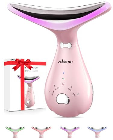 Appareil Massage Visage Anti Rides: Masseur Facial Double Menton Electrique 4 LED Couleurs - EMS Thermique 45°C 3 Mode Massage Lifting - Appareil de Beauté Raffermissement du Visage et du Cou Anti-Âge