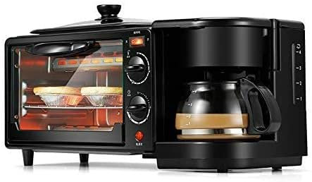 Cecaro Group Macchina per Colazione 3-in-1, Fornello con Padella Antiaderente, Forno Multifunzione 5L e Caffettiera, 230°C, Nero