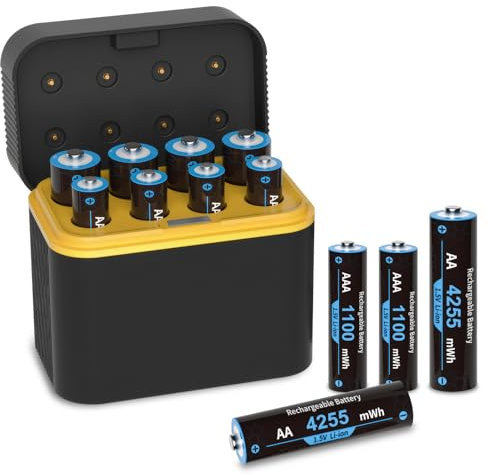 Pilas AA recargables y cargador, batería de iones de litio de alta capacidad 4255 mWh, carga rápida, 1,5 V, para cámara Blink, cerradura inteligente, mando de juego y mando a distancia.
