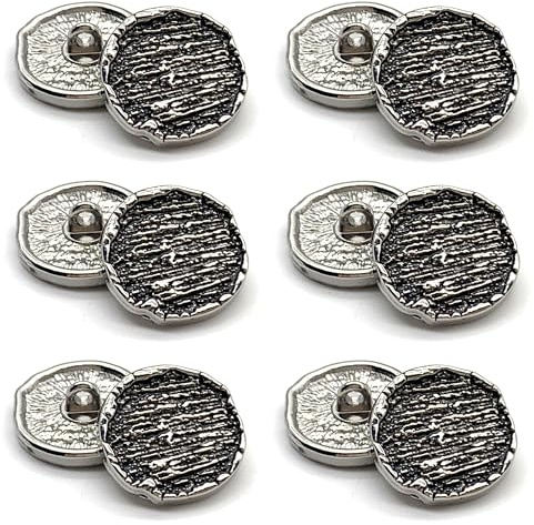 DHER 12 Pcs Botones Redondos,botones metálicos para abrigo o vestido Botón redondo de metal Metálicos de Moda, Botones Altos para Coser a Mano Decorativos Camisa, Abrigo (Plata vintage, 17.5mm)
