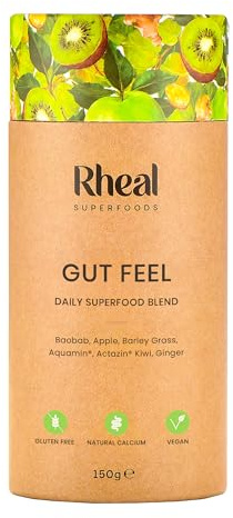 Rheal Gut Feel 150g – Gut Health Superfood Blend with Actazin® Kiwi, Aquamin® Calcium & Ginger – Supports Digestion, Bloating & Bowel Regularity – Gluten-Free. 30 Servings