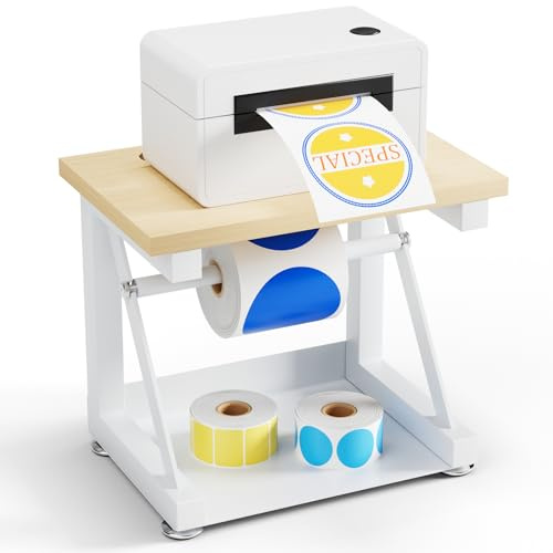 VACONICO Porta etichette per rotoli ed etichette pieghevoli a ventaglio, porta etichette termico in legno per stampante termica, supporto per stampante desktop, accessori per casa, ufficio, piccole