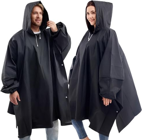 DZTSMART 2 pezzi poncho antipioggia festival, giacca impermeabile da donna, impermeabile da uomo, in EVA, per sopravvivenza, bicicletta, escursionismo, campeggio, stadio, Nero , Taglia unica