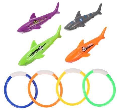 LALADEFIEE 8 Pcs Pool Diving with Soft Rings and Weighted Shark Figures for Swim Training Underwater Play Fun Summer Water Games