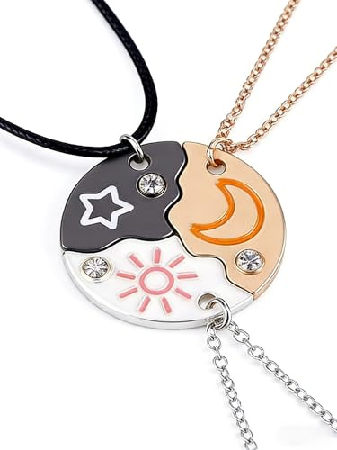 Trifletopia 3 Pcs Friendship Necklace Set for 3, Sun Moon Star Puzzle Pendant Matching BFF Necklace Trio Jewellery Gift for Women Men Sisters Birthday Anniversary Best Friend Accessories