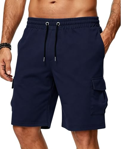 Rayson Pantaloncini Uomo Sportivi Estivi Pantaloni Corti Casual Pantaloncini da Uomo Corti Shorts con Coulisse e Tasche(Blu Navy,L)