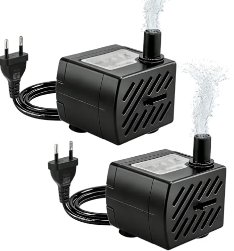 2 Piezas Mini Bomba de Agua, Bomba Sumergible 3W 180L/H, Silenciosa con Caudal Ajustable y Ventosas, para Acuario, Pecera, Estanque Pequeño, Fuente Decorativa, Bebedero de Mascotas e Hidroponía