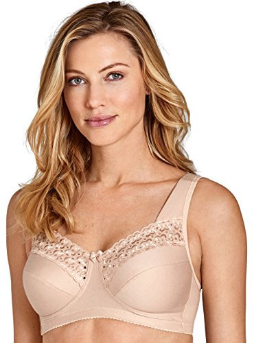 Miss Mary - Broderie Anglaise, Non Wired Bras for Women, Everyday Bras, Comfortable Cotton, Supportive with Full Coverage Beige
