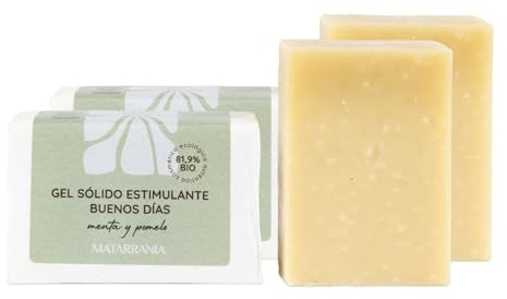 MATARRANIA Gel Sólido Estimulante Buenos Días Pack 2 Unds, Gel Ducha Corporal 100% Natural y 100% Bio Certificado, Espuma Cremosa, Biodegradable, Menta y Pomelo, Sin Conservantes ni Químicos