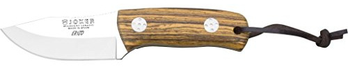 Joker Cuchillo Bushcraft Erizo CB75, Mango de Madera Bocote, Hoja MOVA de 7,5 cm, Incluye Funda de Cuero marrón, Herramienta de Pesca, Caza, Camping y Senderismo