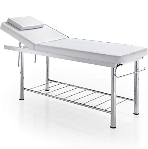 Lettino Massaggio Fisso Professionale con Testata Regolabile e Asta Porta Rotolo