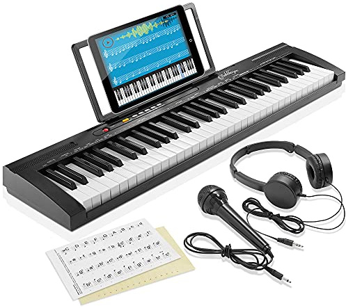 Ashthorpe Elektronisches Klavier mit 61 Tasten für Anfänger, inklusive Kopfhörer, Mikrofon und Keynote Aufkleber