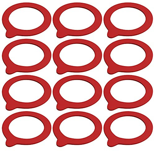 Wellgro Bocal en verre avec fermeture à étrier - 1540 ml - Avec étiquettes et marqueur à craie - Quantité et couleur au choix - Couleur : rouge - Quantité : 12 joints d'étanchéité