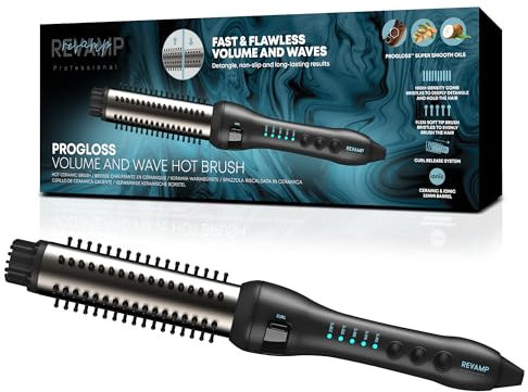 REVAMP Volume & Wave Keramik Hot Brush Styler - 32 mm runde beheizte Rundbürste, Ionen mit Progloss-Ölen, schnell aufheizende Wärmebürste, einziehbare Borsten, Styling ohne Verheddern