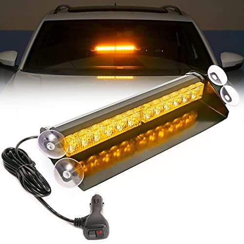 Esoldnic LED Amber Windshield Strobe Light Bar, High Intensity Windscreen Emergency Dash Light, 12 LEDs Flashing Beacon with 4 Suction Cups for Snow Plow Car Truck Vehicles (12-24V)