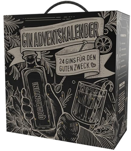 Quarantini Gin Adventskalender 2024 mit 24 Gin Minis á 20 ml – Premium Gin mit 5 Quarantini Gins + 19 neue exklusive Sorten – Gin Geschenkset – Adventskalender Gin – Gin Probierset