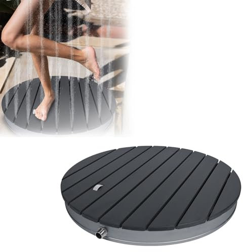 AufuN Gartendusche Aussendusche aus WPC/Aluminium, Mobile Bodendusche Campingdusche mit rutschfeste Standfläche Saunadusche für Camping Garten Pool Dusche (Runden, Anthrazit)