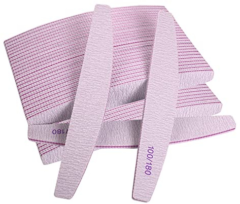 Limas para Unas Acrilicas Lot de limes à ongles (50 pièces) - Grain 100/180 - Limes à ongles en gel double face - Courbées - Gris