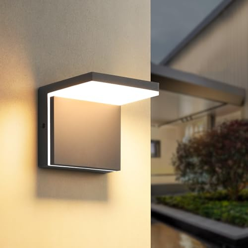 KUKAK Lampada da parete a LED per interni ed esterni 12W,lampada da esterno IP65 impermeabile,lampada da parete moderna in alluminio bianco caldo,lampada da parete per terrazza,ingresso,giardino,Nero