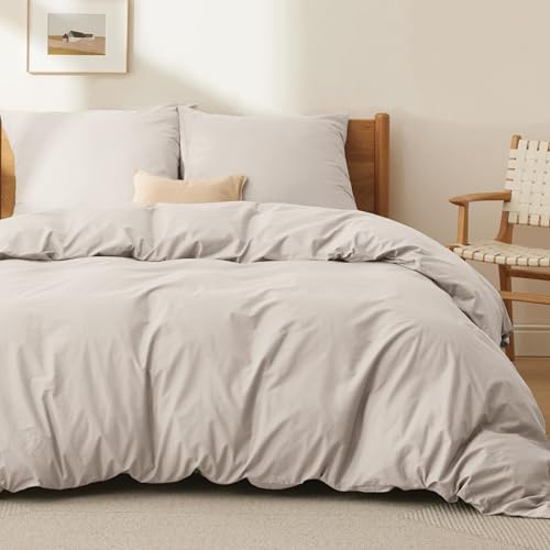 BEDSURE Ropa de cama de 200 x 200 cm, algodón, beis, funda nórdica de 200 x 200 cm, funda nórdica de 3 piezas con 2 fundas de almohada de 80 x 80 cm, Öko-Tex, natural, con cremallera