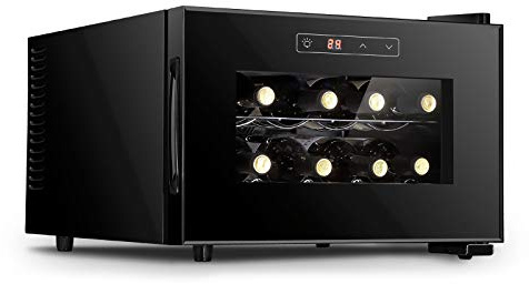 DSYYNAY Elektroniskt vinskåp, rött och vitt vinkyl, 8 flaskor liten bar vinkyl, digital kontroll, glasdörr, minikylskåp, horisontell